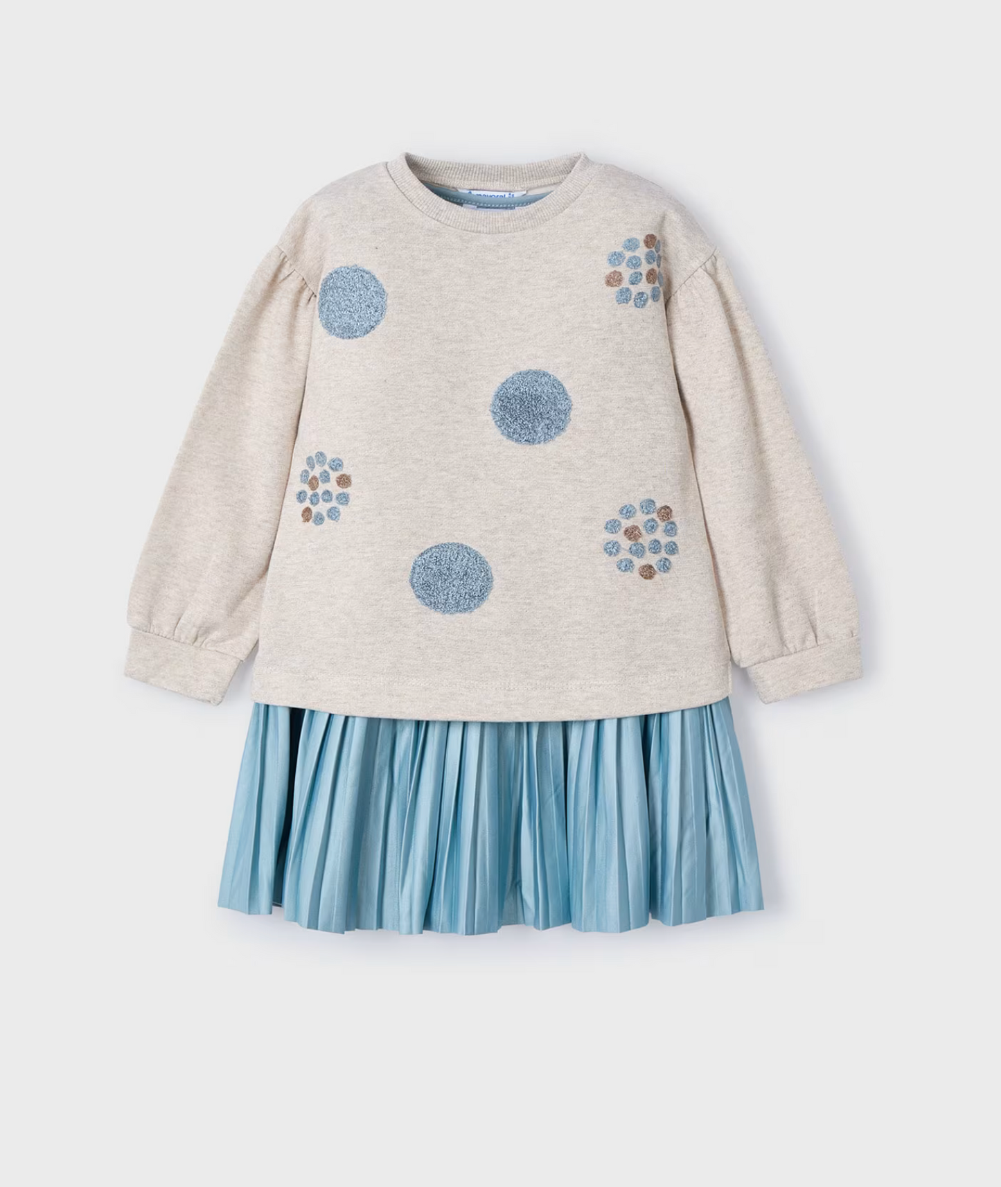 Mayoral Girls Sky Blue Dress With Polka Dot Sweater