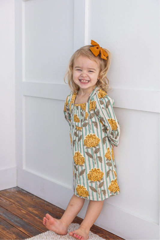 Yellow Flower Long Sleeve Dress