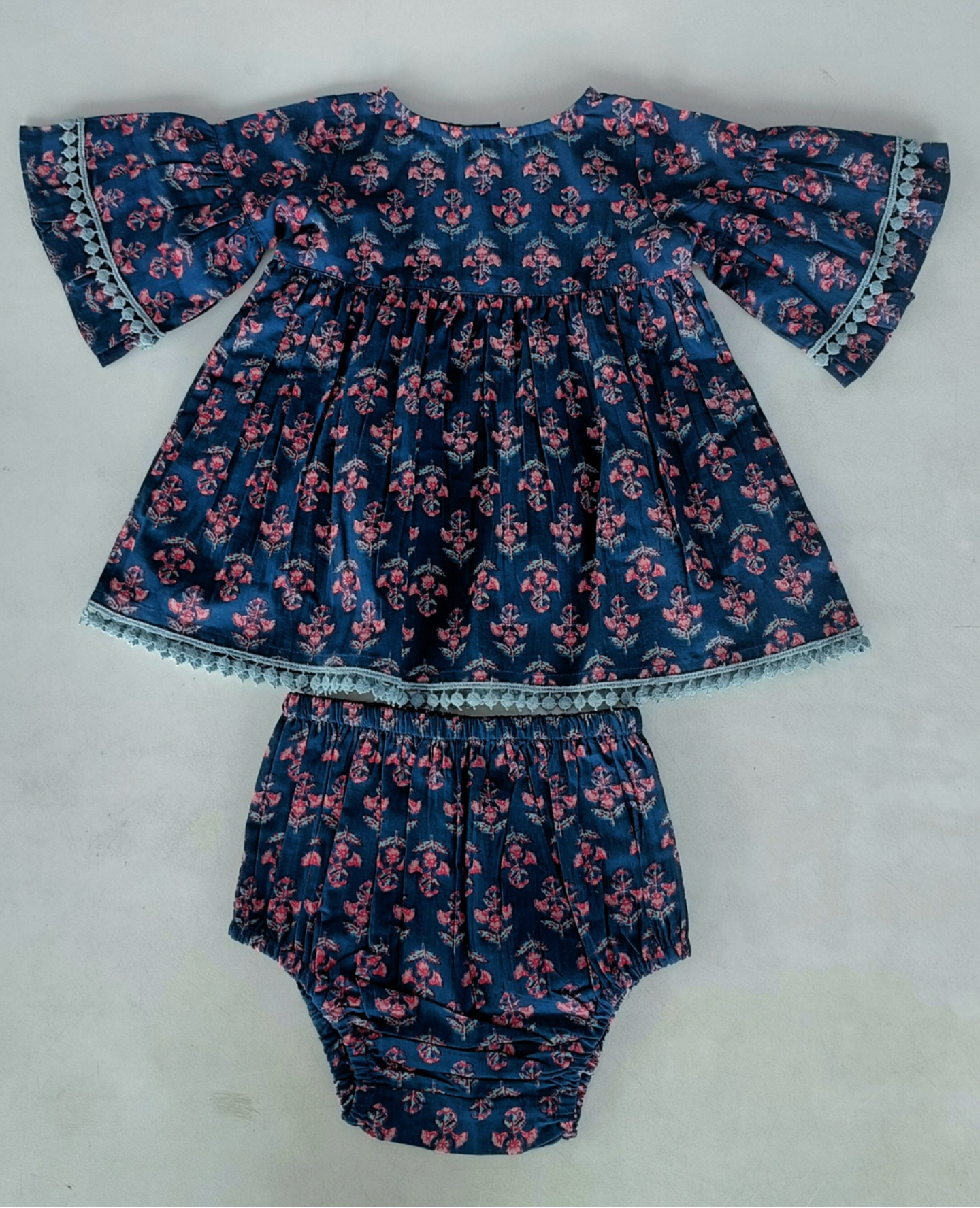 Blue and Pink Floral Long Sleeve Bloomer Set