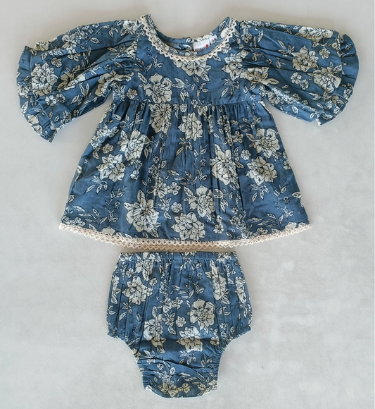 Blue and Cream Floral Bloomer Set