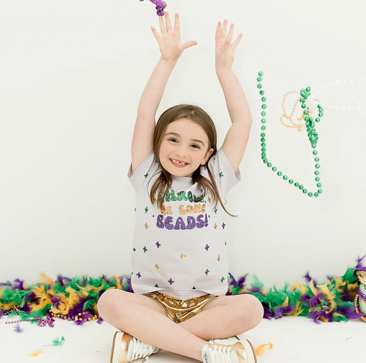 Throw Me Some Beads Sequin Kids Shirt