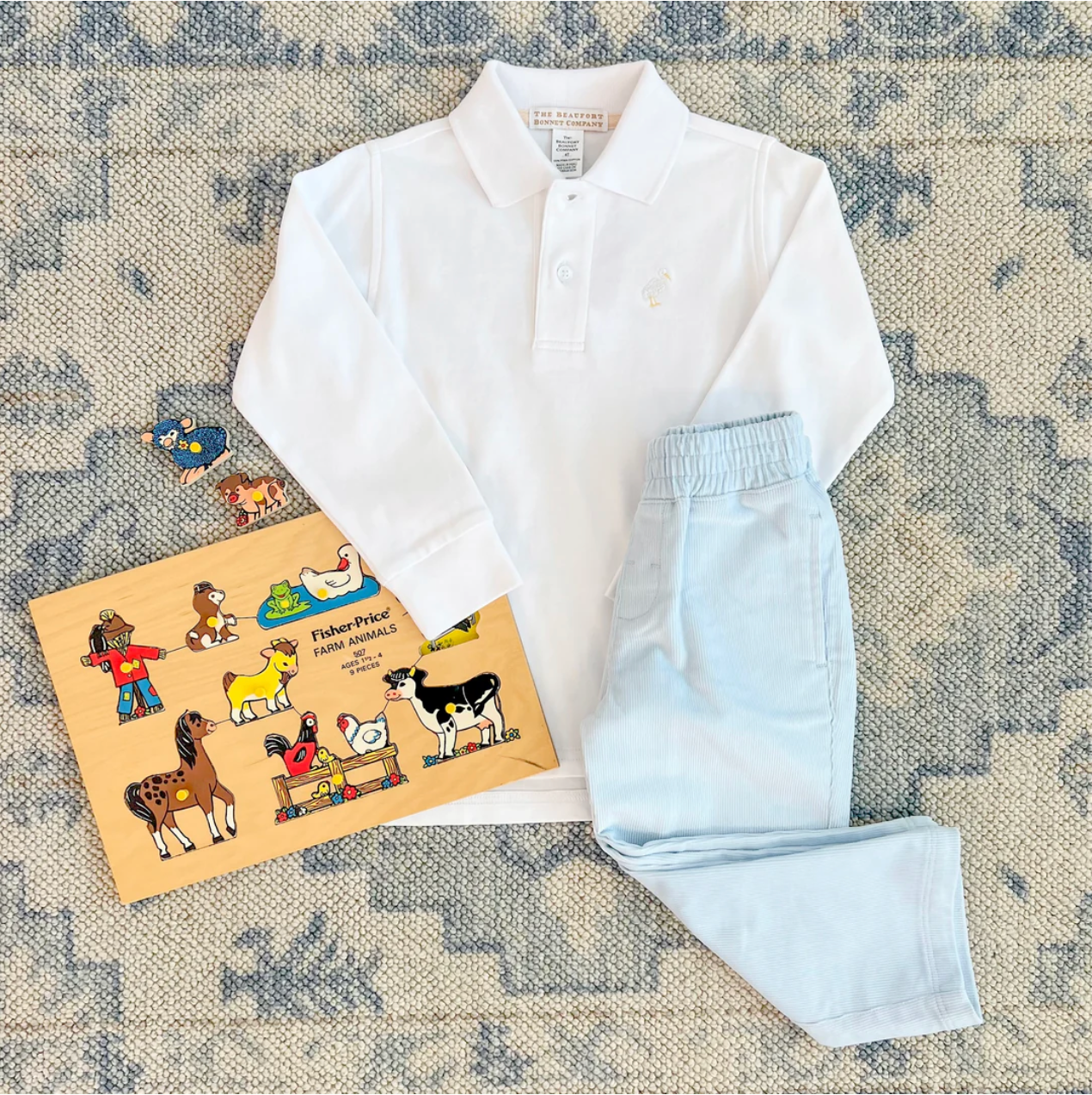 Long Sleeve Prim & Proper Polo & Onesie - Worth Avenue White