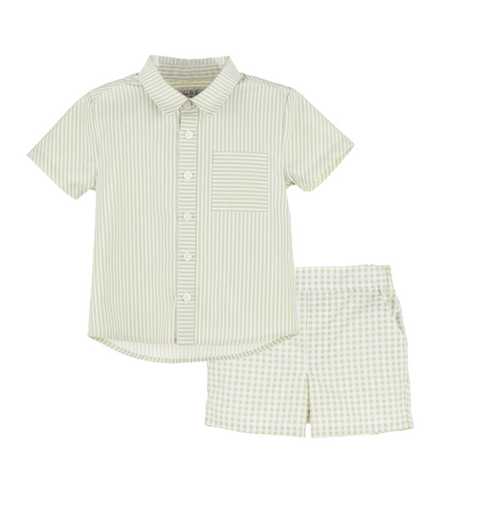 Sophie and Lucas Fresh Check Boy Short Set - Green