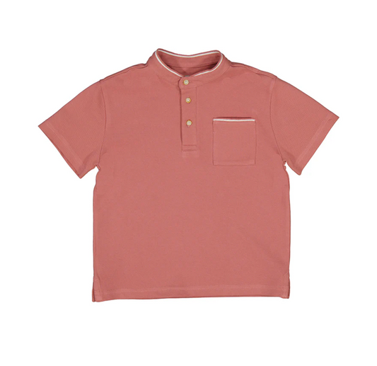 Mayoral Boy Mandarin Collar Polo Shirt - Guava