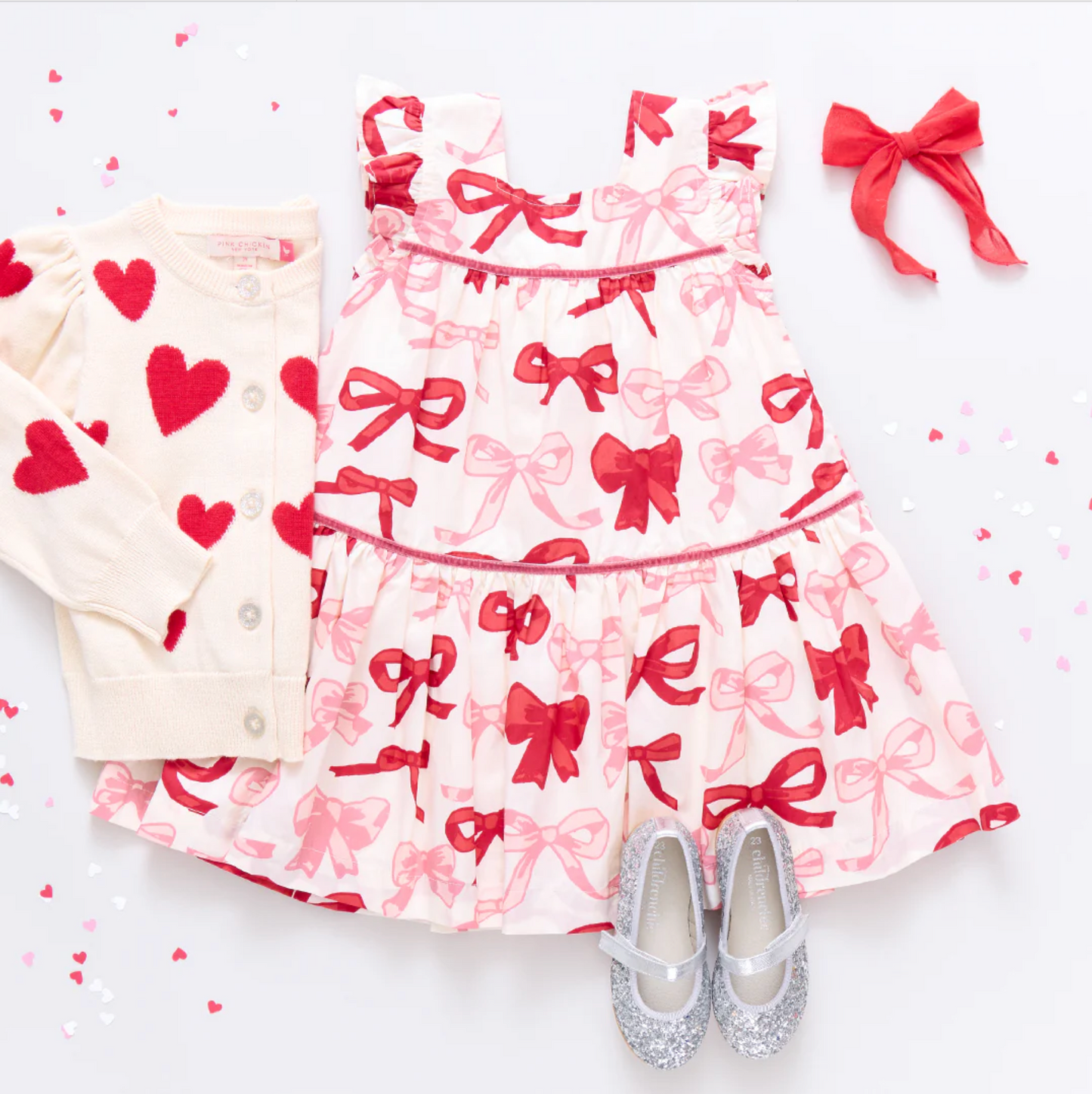 Pink Chicken Girls Constance Sweater - Cream and Red Hearts