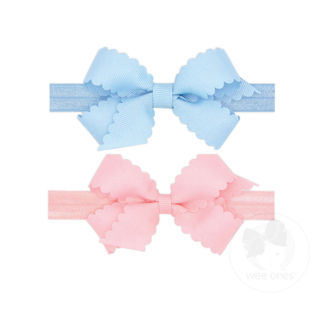 Two Mini Scallop Bows With Bands - Multiple Color Options