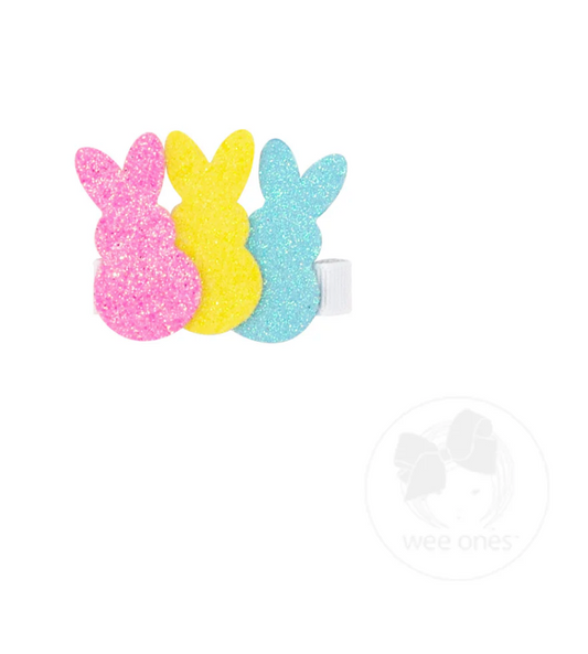 Glitter Trio of Bunnies Hair Clip - Pink/Yellow/Blue
