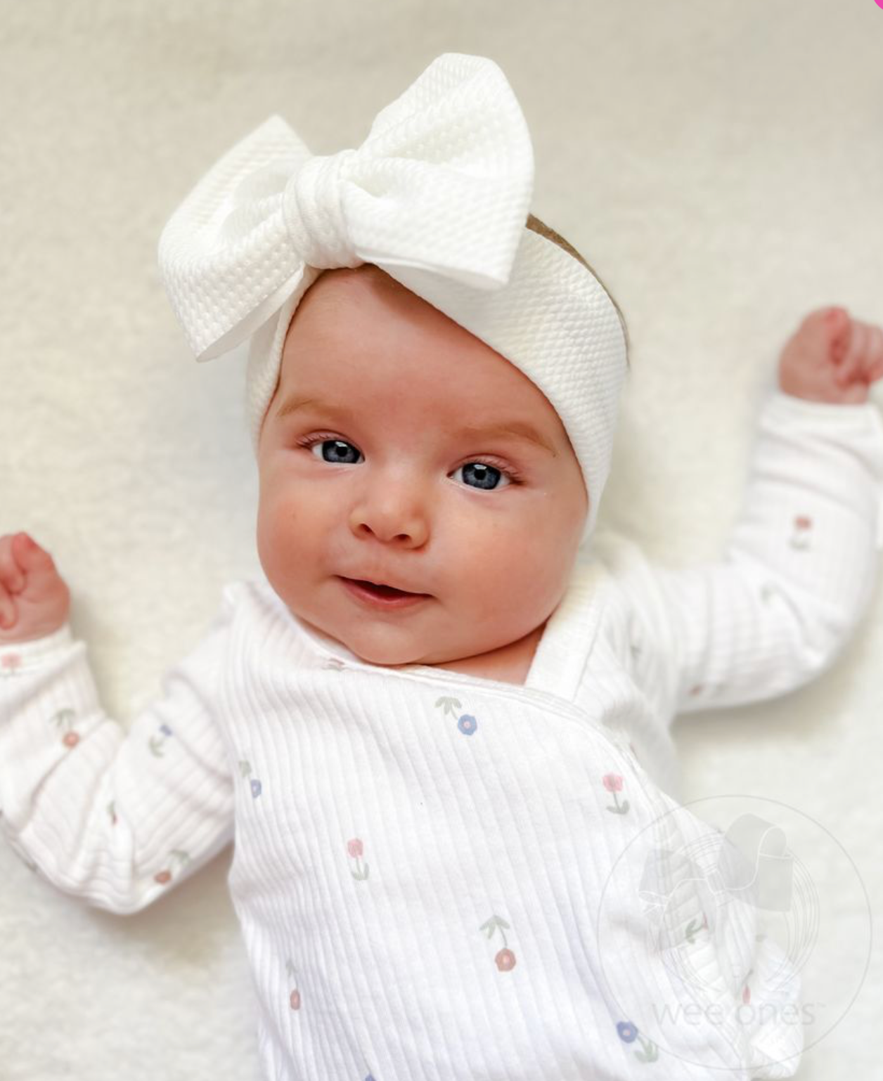 Ripple-Textured Baby Girls Bowtie Headband - Multiple Color Options