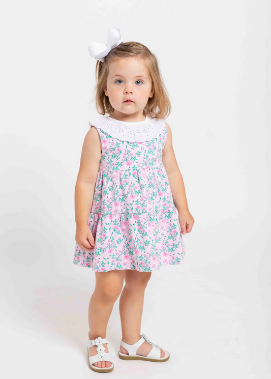 Floral Print Dress with Eyelet Collar