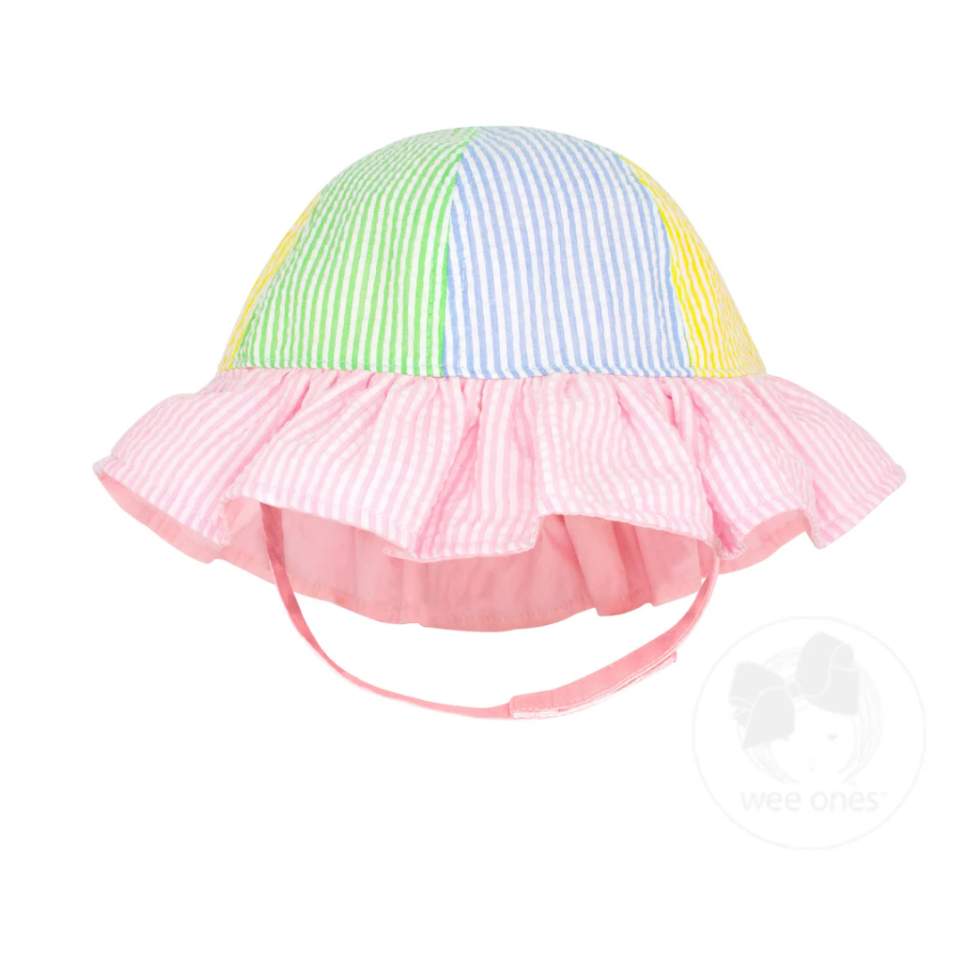 Baby Girl Ruffle Brim Hat - Color Block Seersucker
