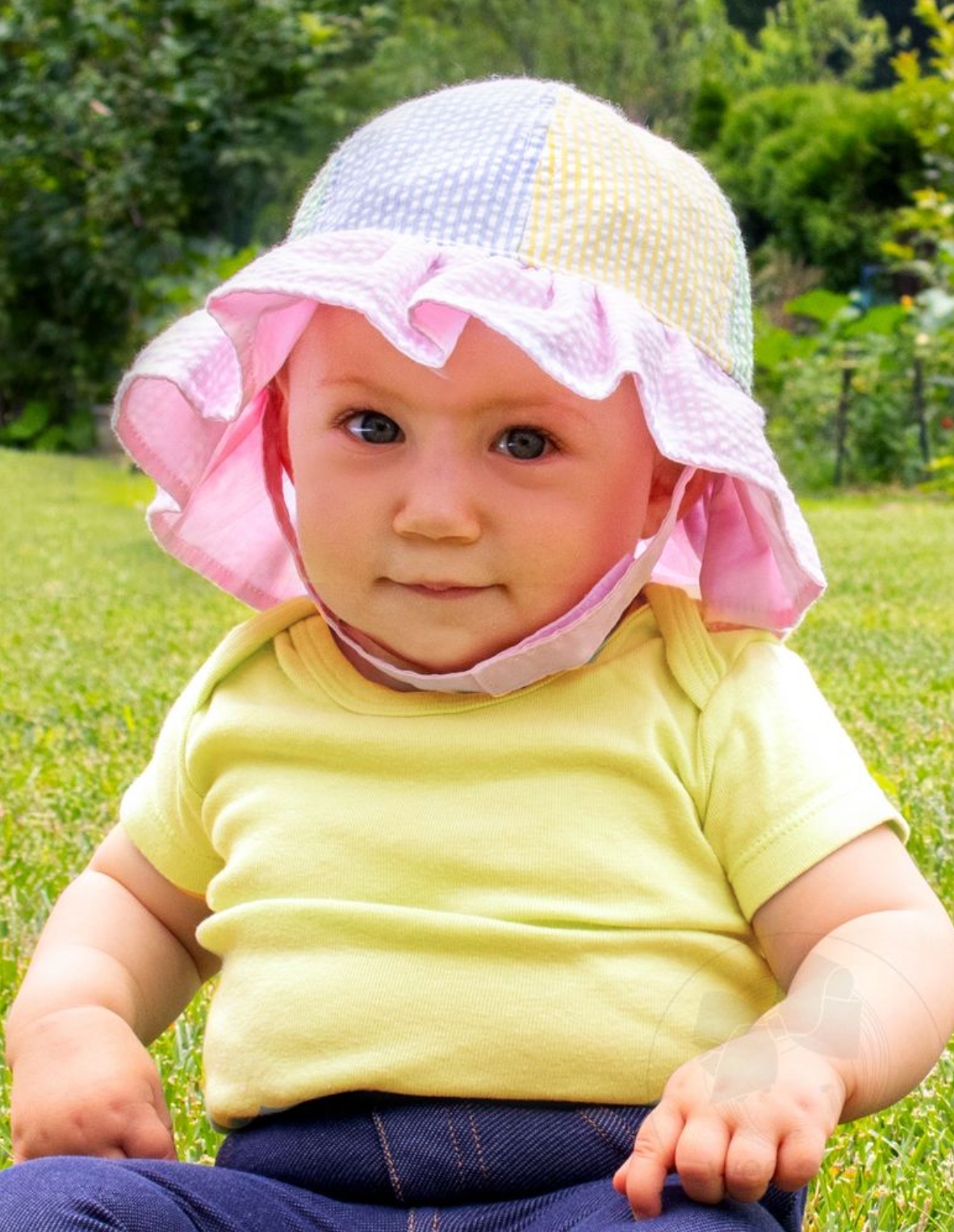 Baby Girl Ruffle Brim Hat - Color Block Seersucker