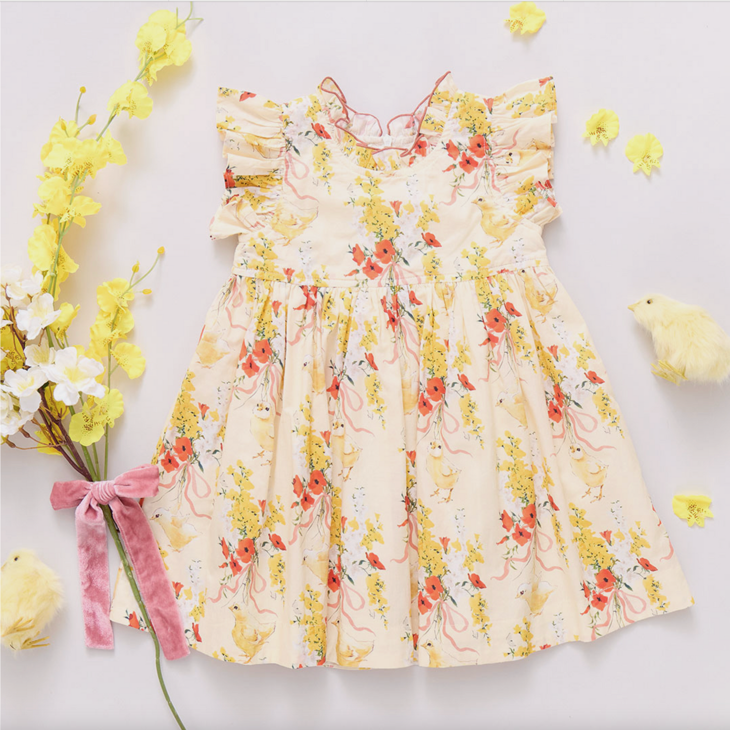 Girls Jennifer Dress - Yellow Chicks