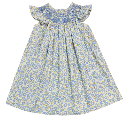 Sweet Dreams Becca Blue and Yellow Smocked Floral Dress