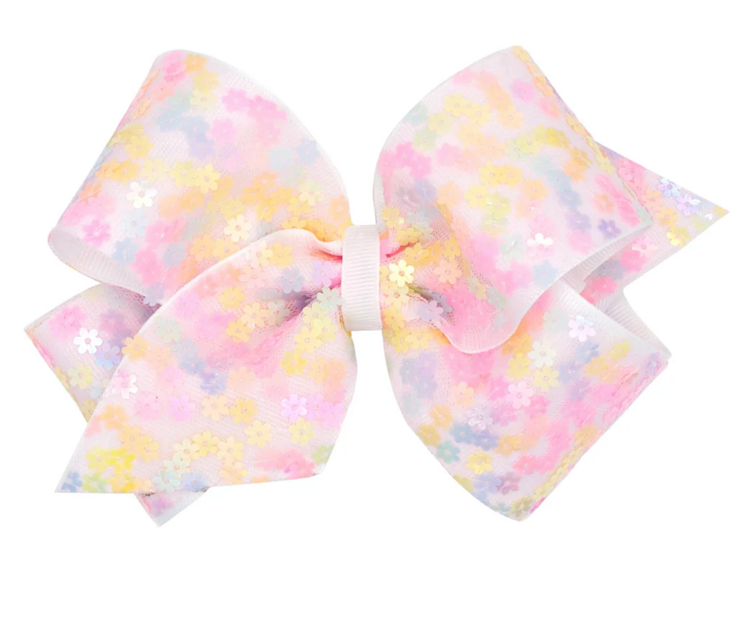 Medium Flower Sequin Tulle Overlay Bow - Multiple Color Options
