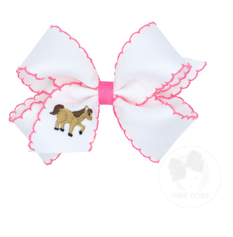 Medium Grosgrain Bow with Horse Embroidery