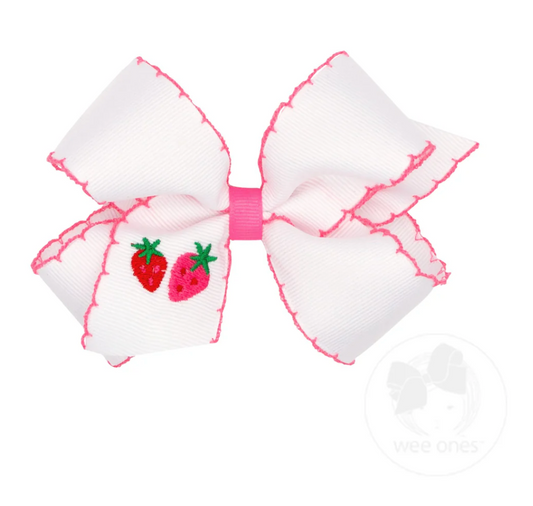 Medium Grosgrain Bow with Strawberry Embroidery