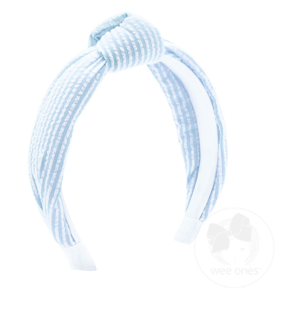 Genuine Seersucker Fabric Knot Padded Headband - Pink or Blue