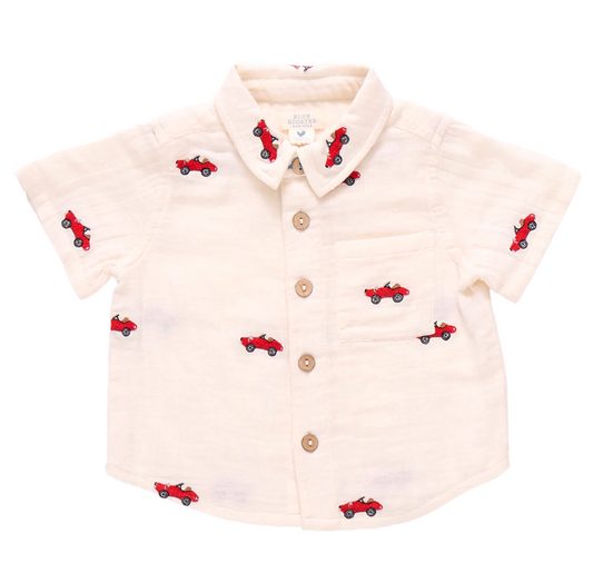 Pink Chicken Boys Jack Shirt - Vintage Car Embroidery