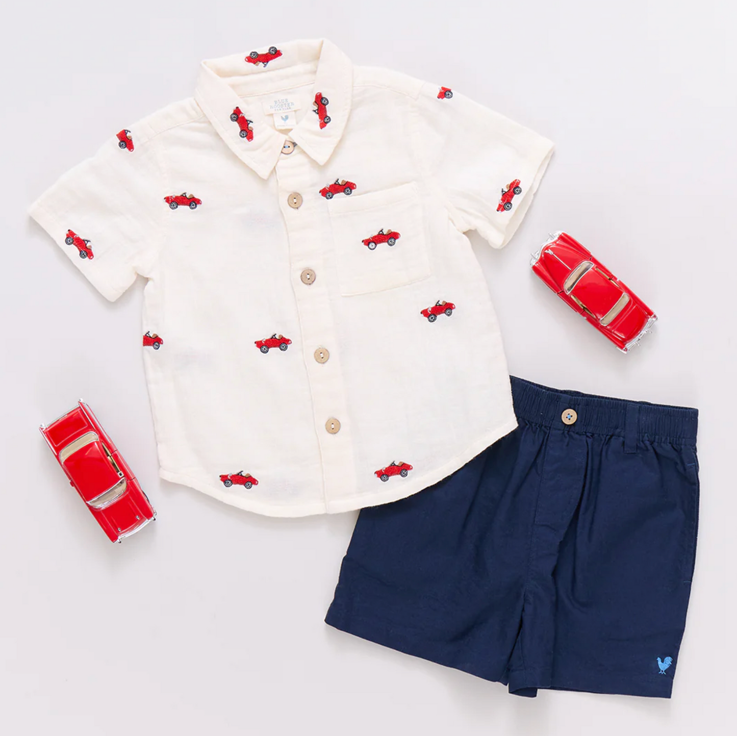 Pink Chicken Boys Jack Shirt - Vintage Car Embroidery