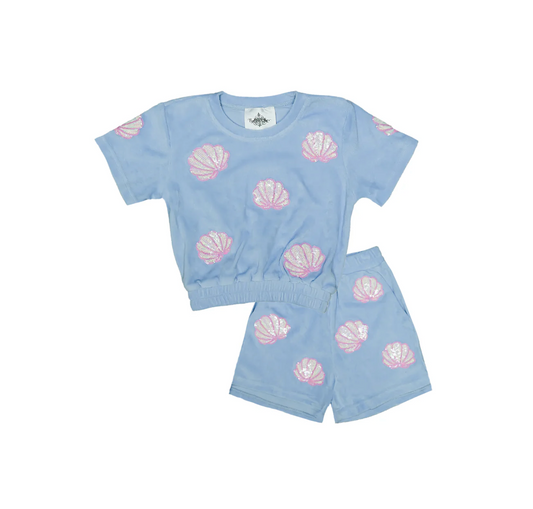 Belle Cher Light Blue Terry Cloth Seashell Short Set
