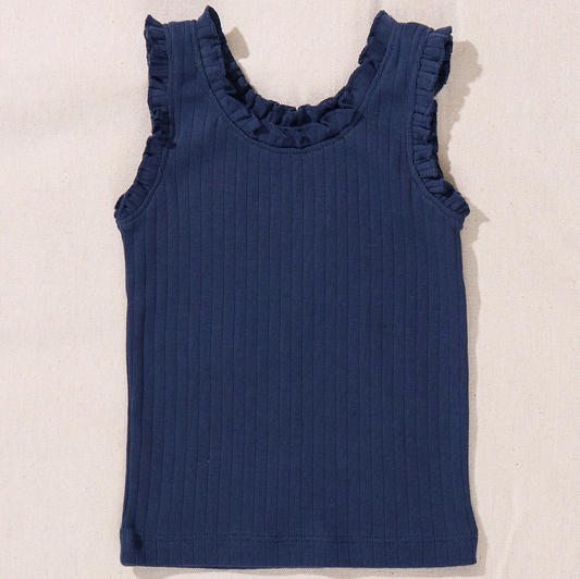 Pink Chicken Joy Ruffle Rib Tank - Navy
