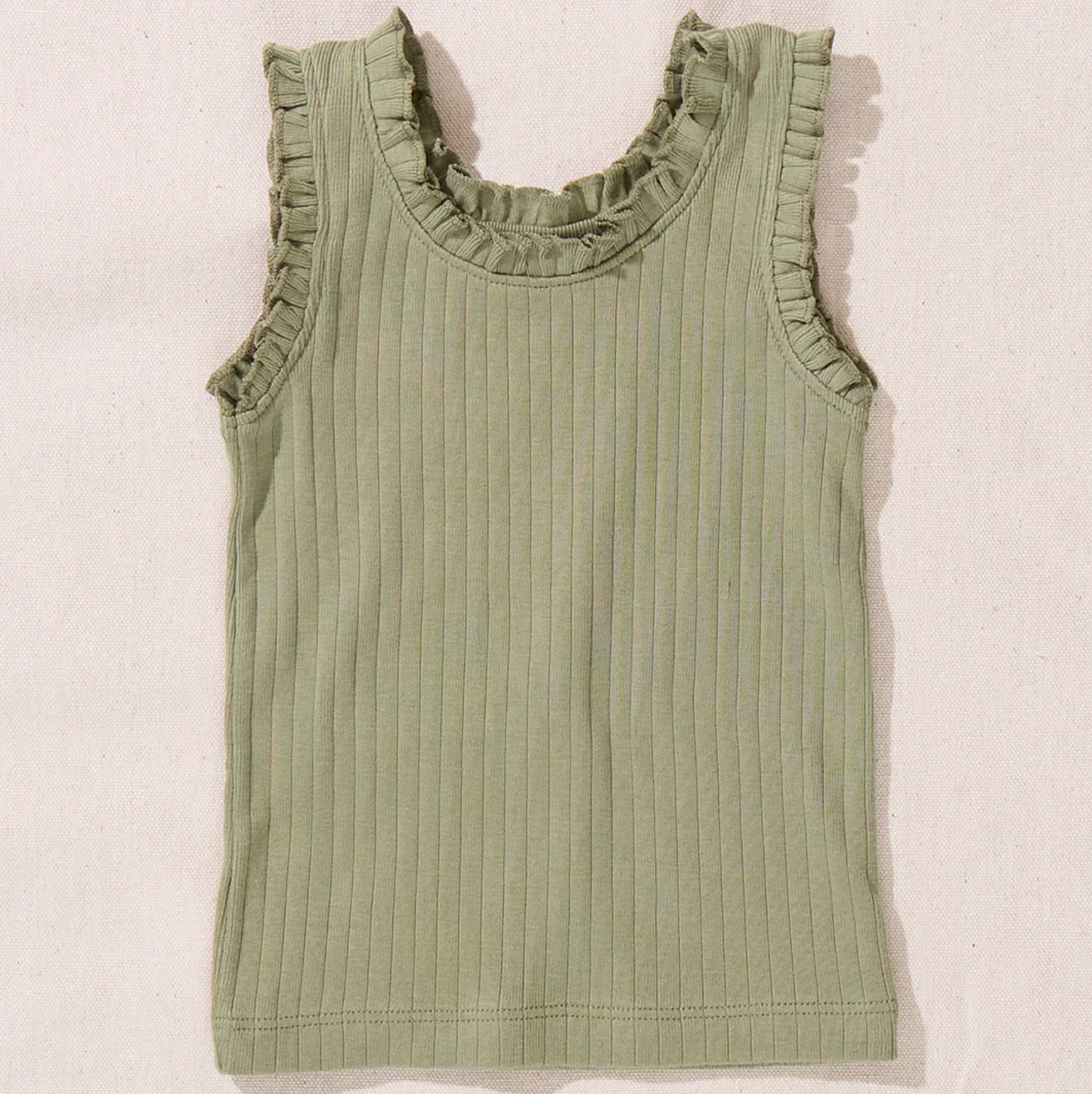 Pink Chicken Joy Ruffle Rib Tank - Olive