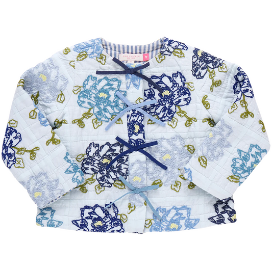 Pink Chicken Girls Quilted Jacket - Blue Quilt Flower Embroidery