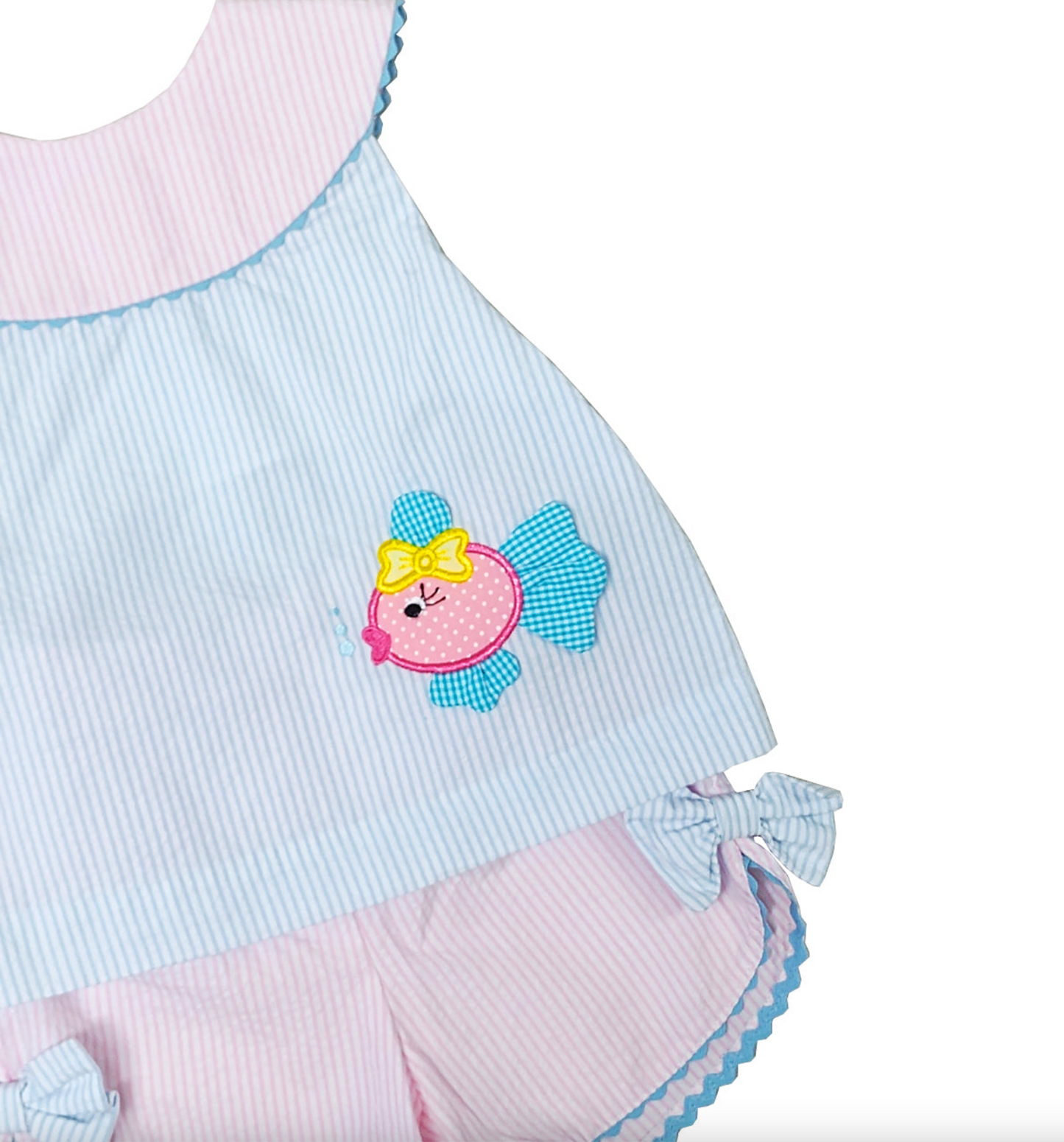 Girl's Pink and Blue "Fish" Appliqué Short Set