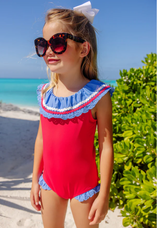 Sandy Lane Swimsuit - Richmond Red with Barbados Blue