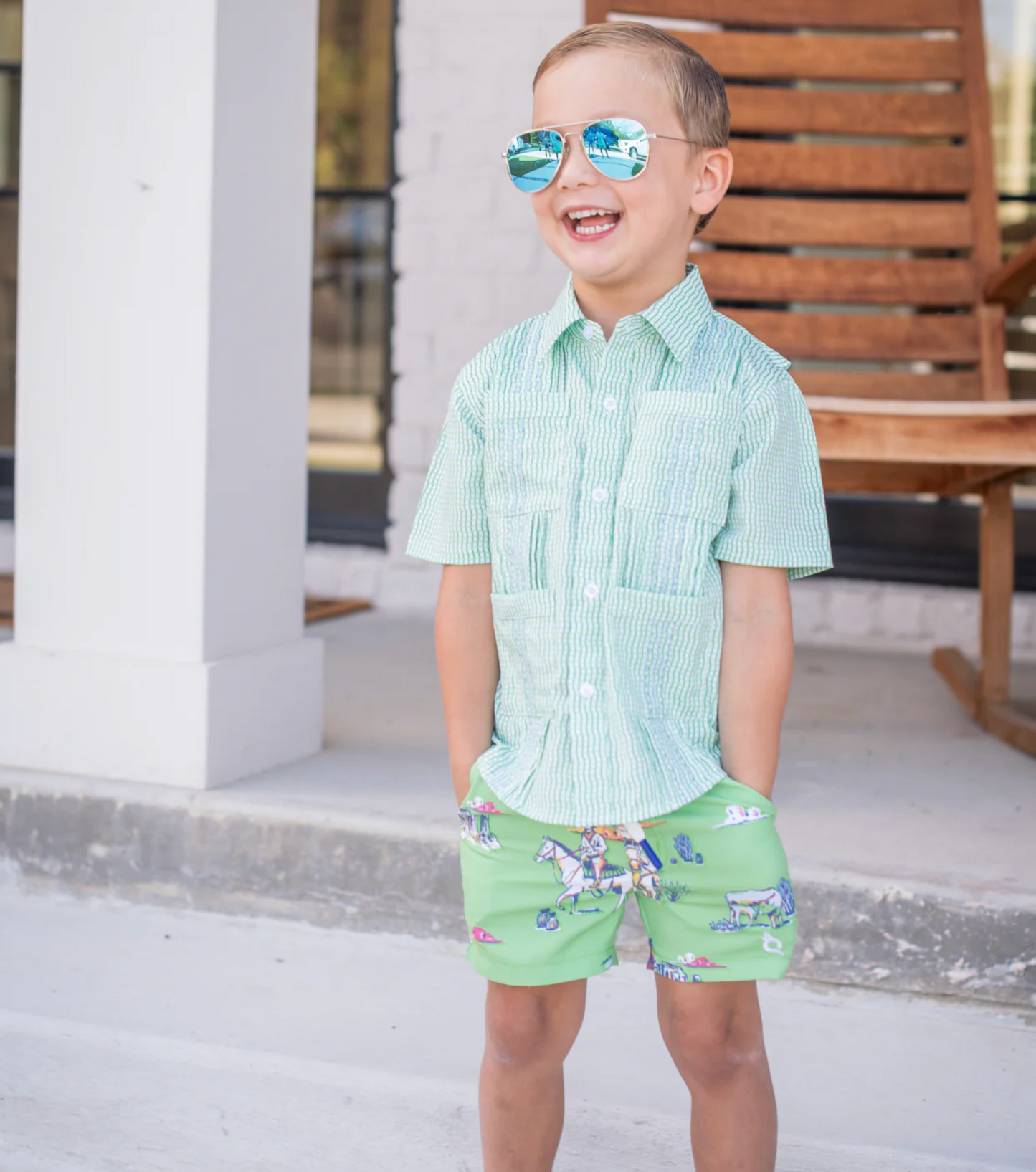 Jade Apple Wave Check Short Sleeve Shirt