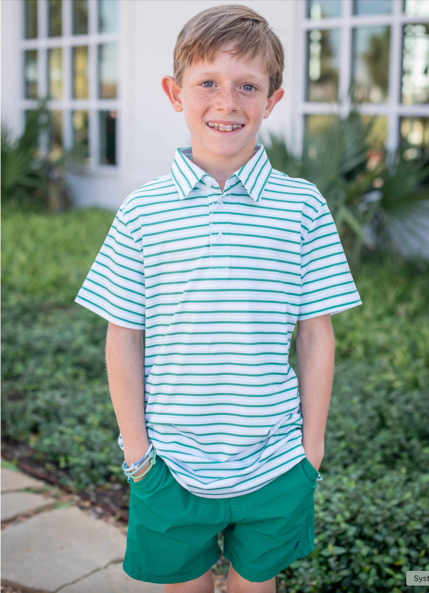 Emerald Stripe Polo Short Sleeve Shirt