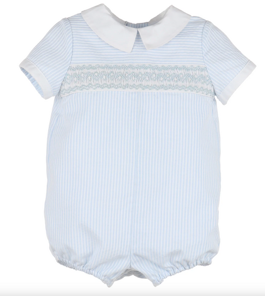 Luli & Me Striped Smocked Bubble - Blue