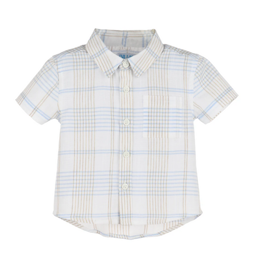 Luli & Me Plaid Boys Button Down - Blue