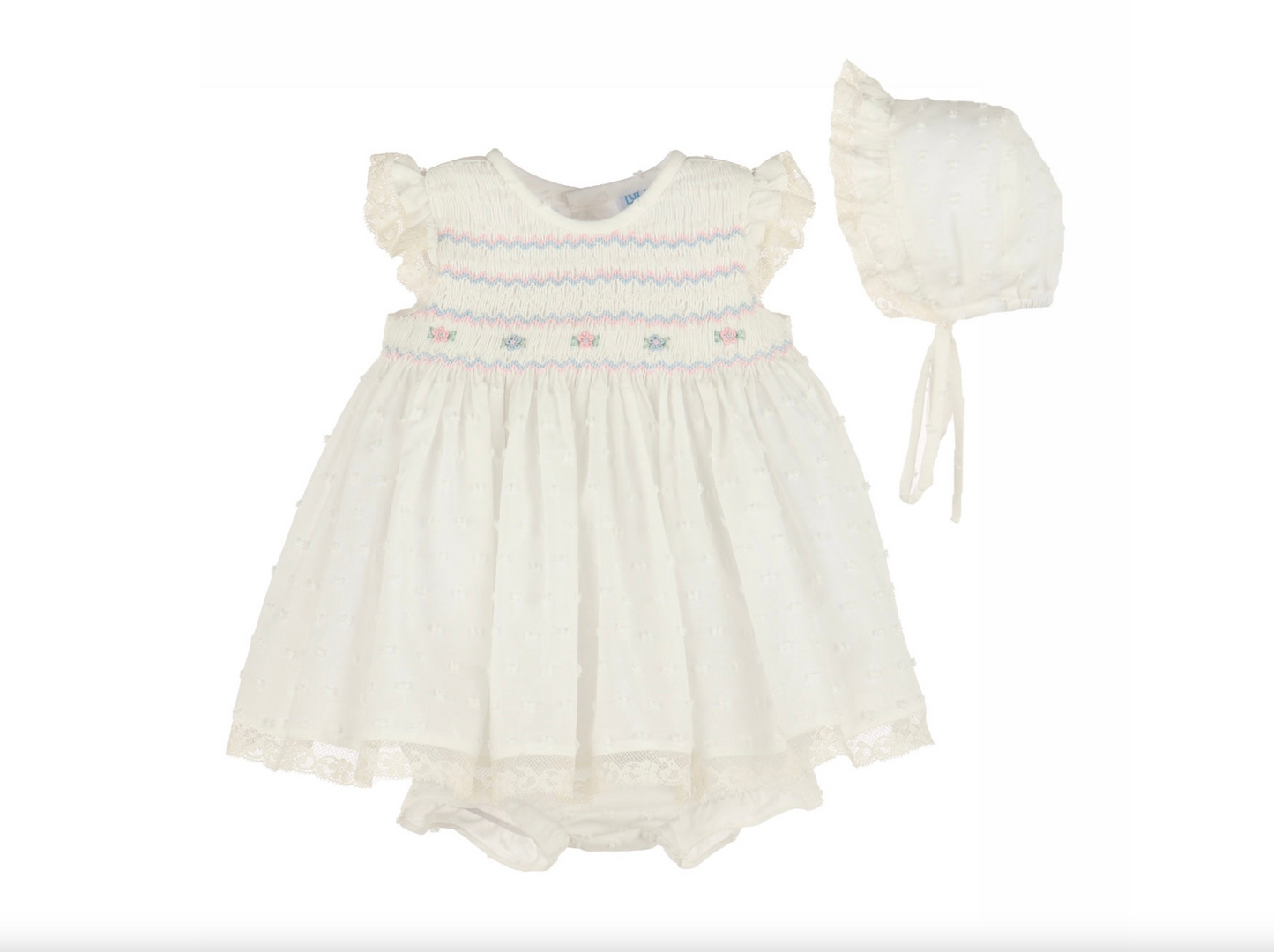 Girl's Swiss Dot Floral Smocked Dress