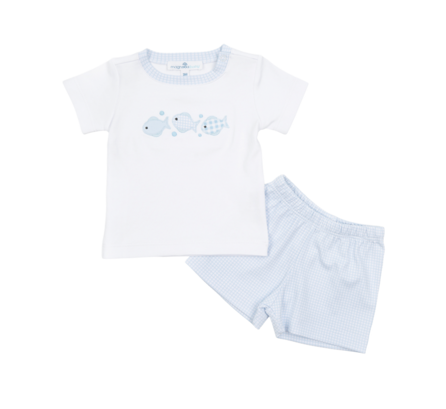 Baby Fish Appliqué Short Set - Blue