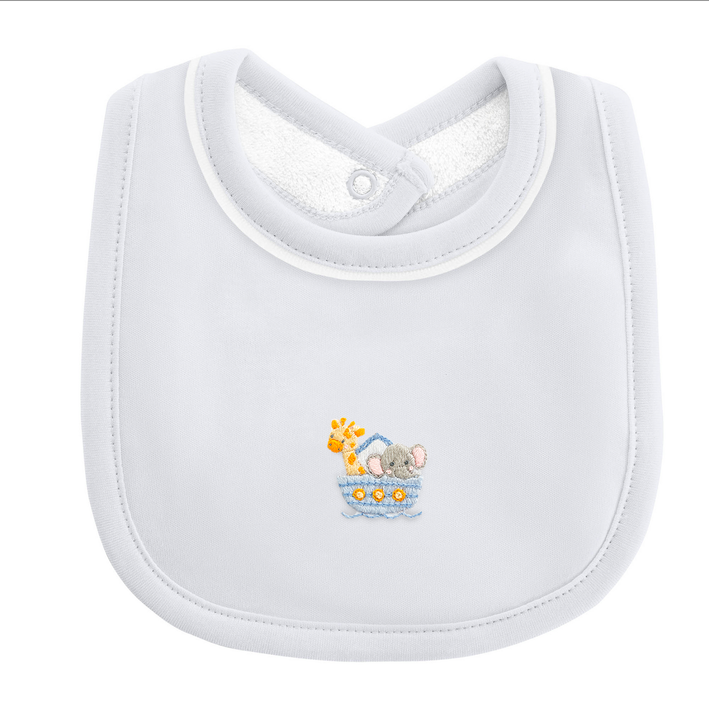 Noah's Ark - Blue Bib with Piping Trim