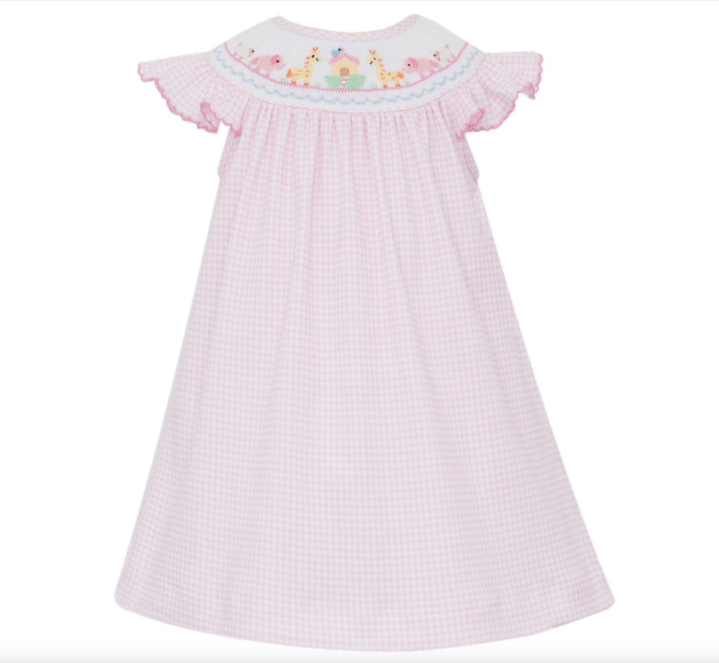 Noah's Ark Knit Bishop Dress - Pink Gingham