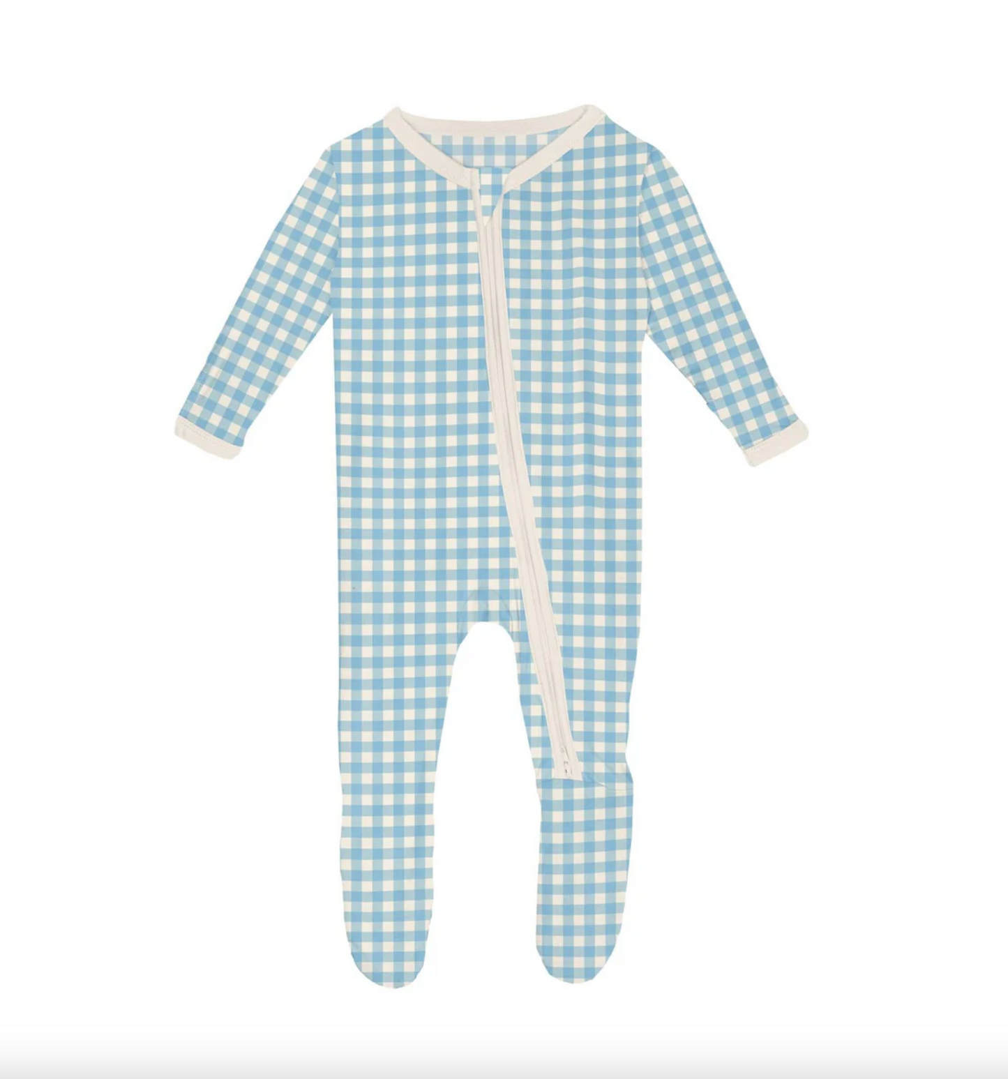 Seaside Blue Gingham Zip Footie