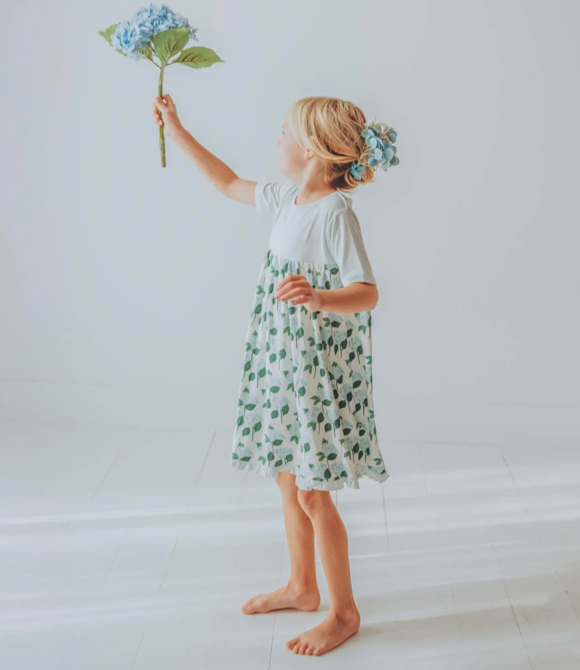 Short Sleeve Swing Dress - Hydrangea Bouquet
