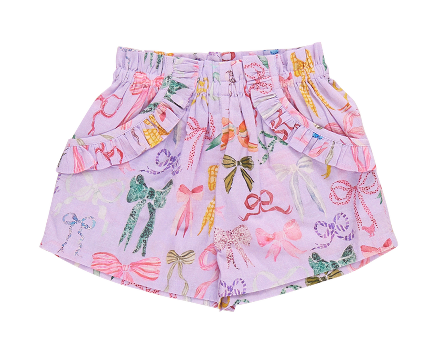 Girls Ruffle Theodore Short - Lavender Watercolor Bows