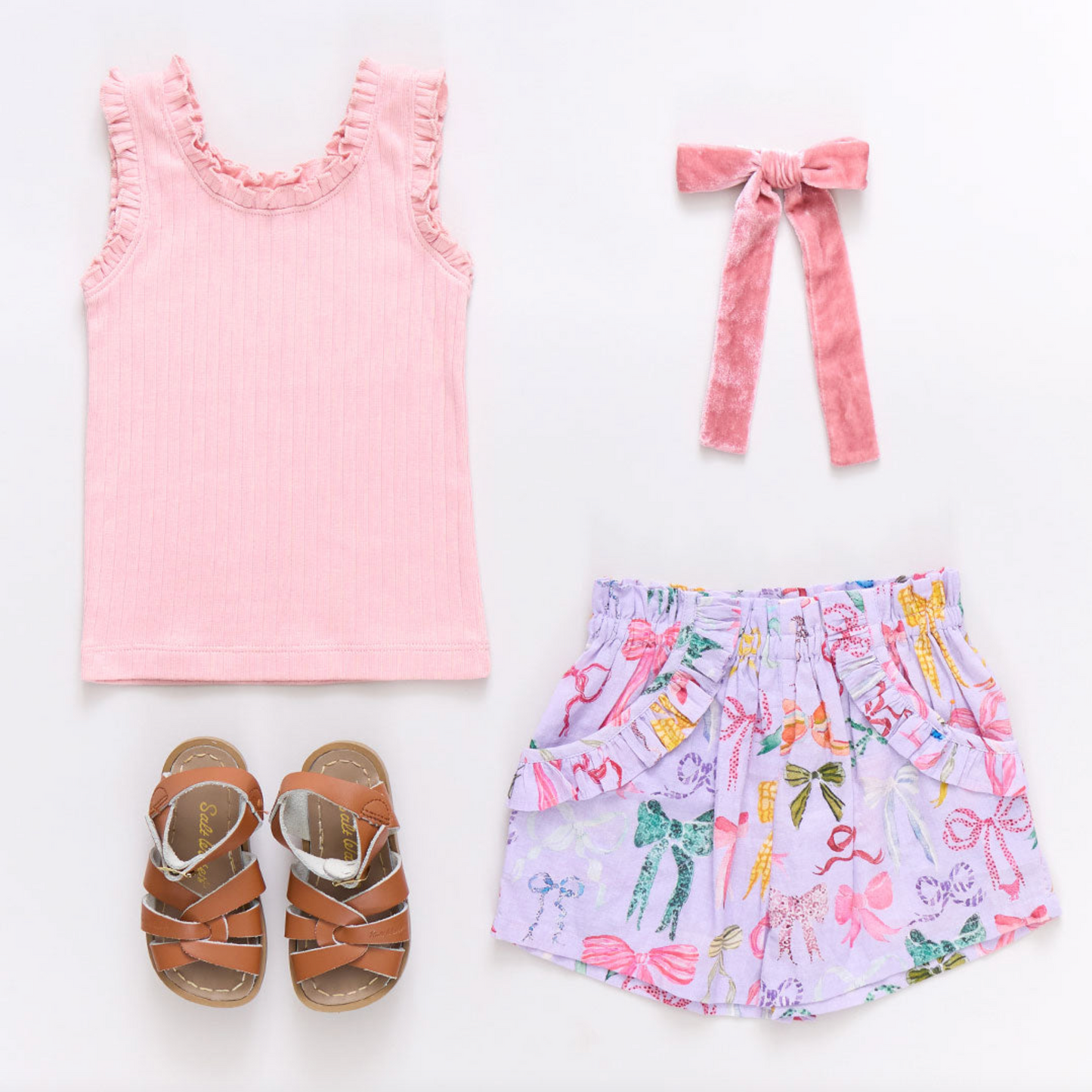 Girls Ruffle Theodore Short - Lavender Watercolor Bows