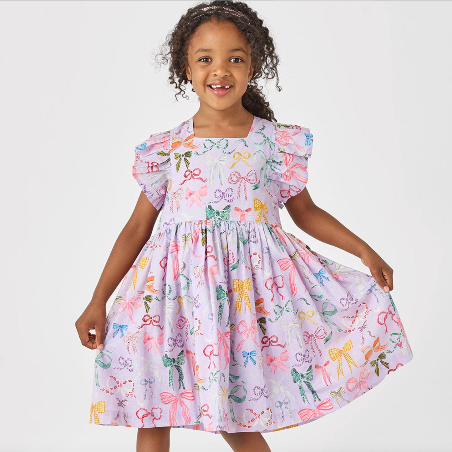Girls Elsie Dress - Lavender Watercolor Bows