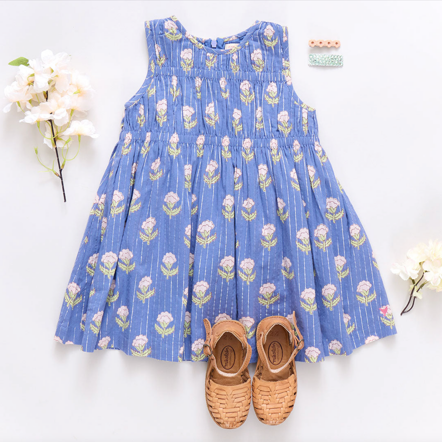Girls Sleeveless Waverly Dress - Periwinkle Small Bud