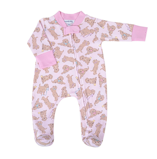 Golden Pup Zipper Footie - Pink