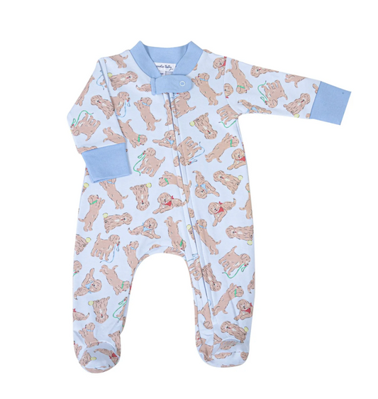 Golden Pup Zip Footie - Light Blue