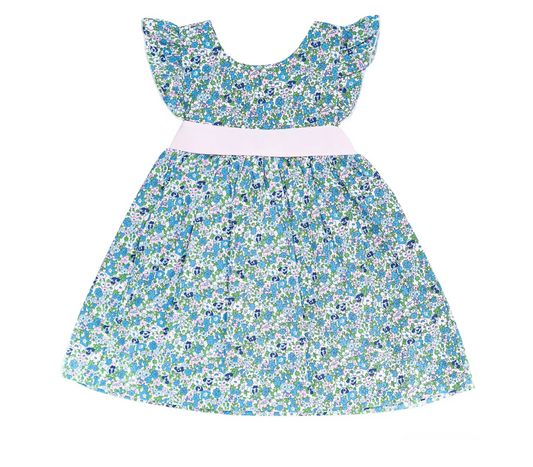 Floral Print Bow Back Dress - Blue/Pink
