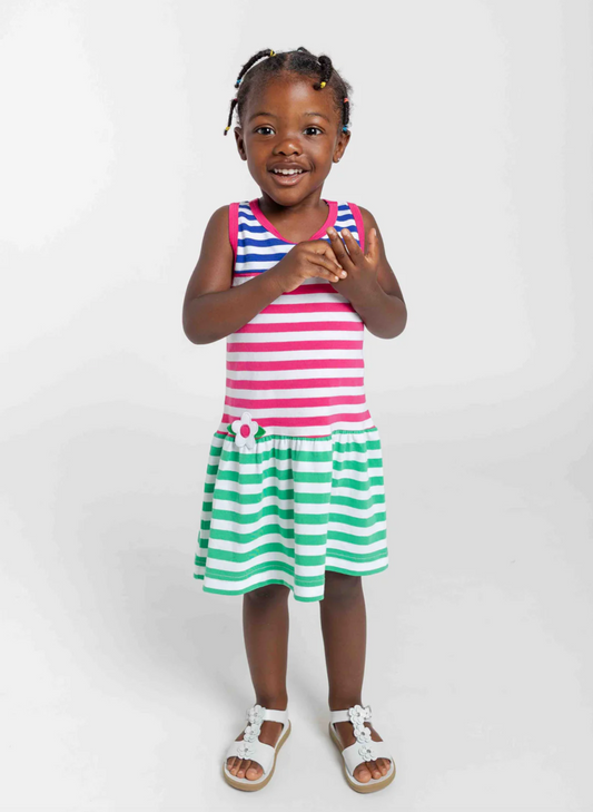 Stripe Knit Dress With Flowers