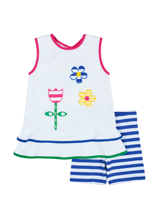 Stripe Knit Short Set With Flowers