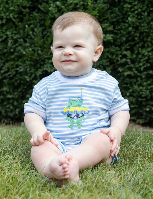 Stripe Knit Shortall With Frog