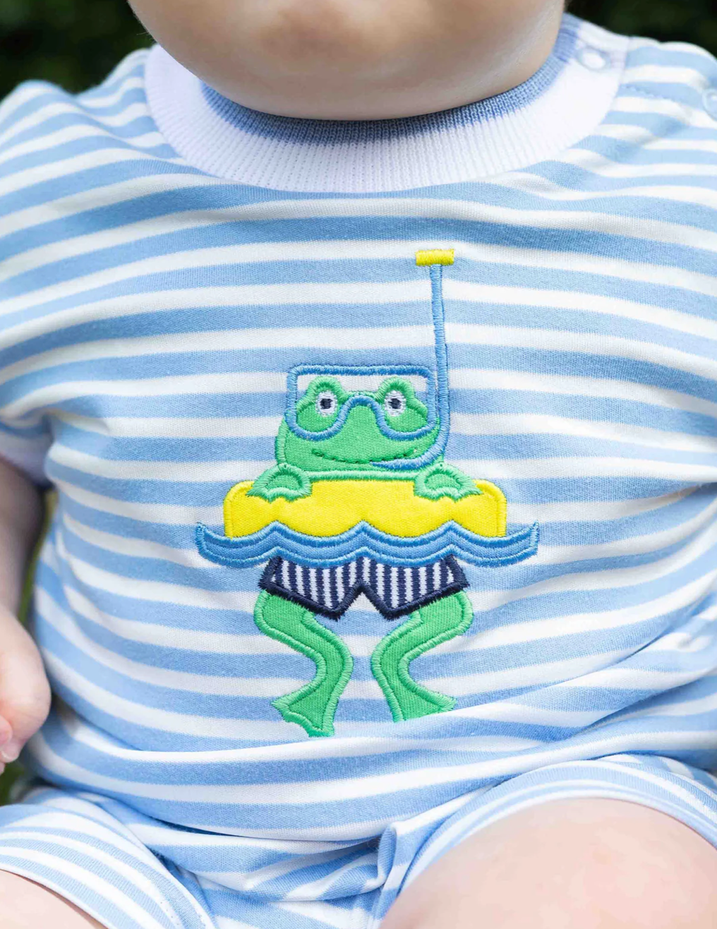 Stripe Knit Shortall With Frog